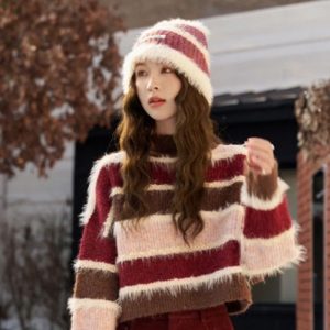 Striped Loose Splicing Knitwear Sweater For Women