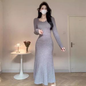 Knitted Fallwinter Sweater Dress Long Below The Knee